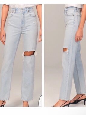 Abercrombie & Fitch 90s Ultra High Rise Straight Jeans with Knee Rip
